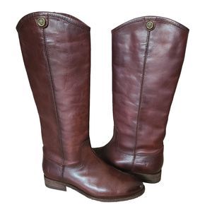 Frye Melissa Button Riding Boots Womens Cognac Brown Pull On 15" Tall Size 6.5
